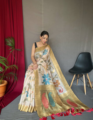 Yellow Gold Saree in Pure Chanderi Banarasi Silk Clothsvilla