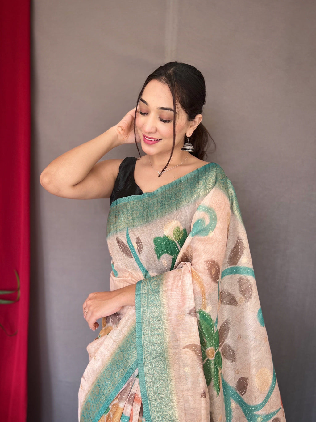 Powder Blue Saree in Pure Chanderi Banarasi Silk Clothsvilla