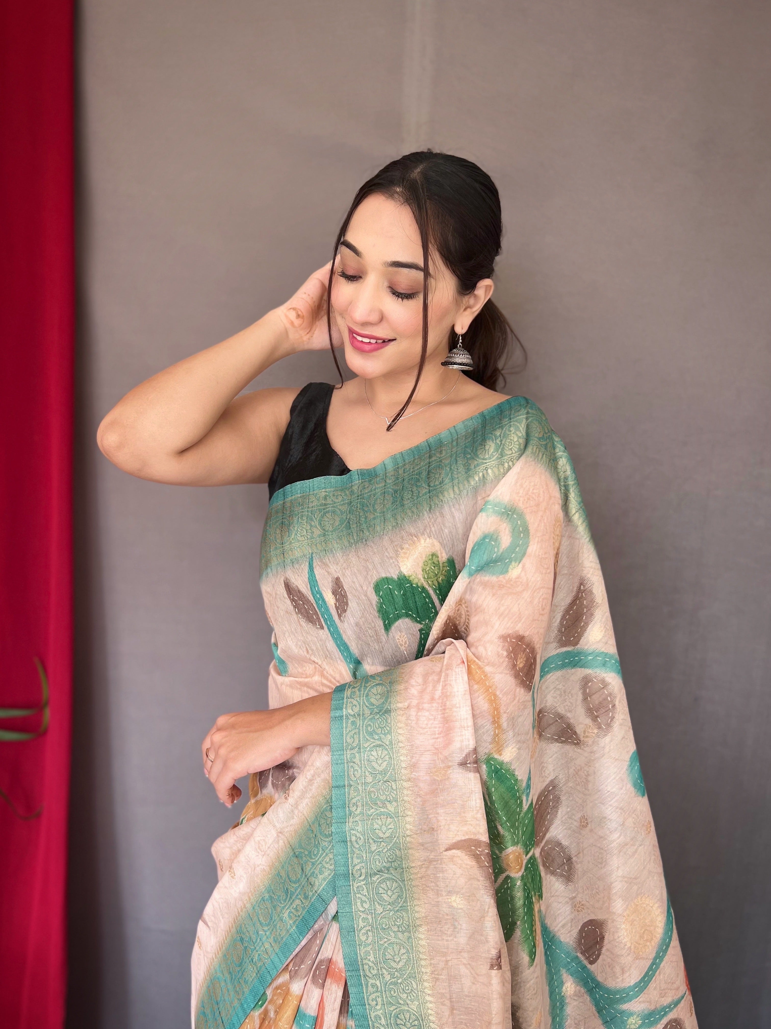 Powder Blue Saree in Pure Chanderi Banarasi Silk Clothsvilla
