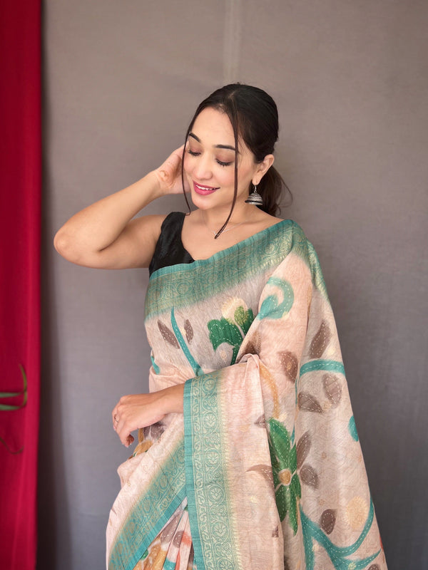Powder Blue Saree in Pure Chanderi Banarasi Silk Clothsvilla