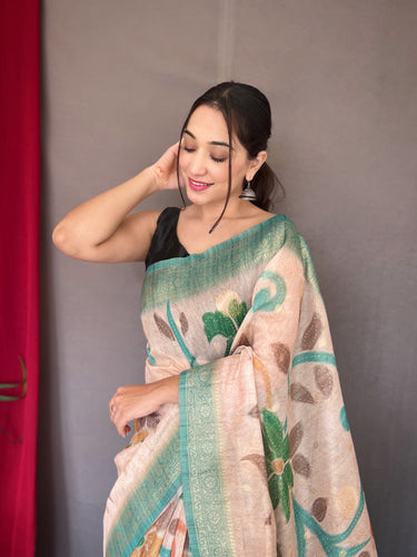 Powder Blue Saree in Pure Chanderi Banarasi Silk Clothsvilla