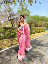 Load image into Gallery viewer, Organza Lucknowi Chikankari Multicolor Viscose Work Saree Pink Clothsvilla