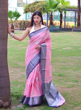 Load image into Gallery viewer, Linen Contrast Woven Saree Powder Pink Clothsvilla