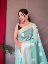 Load image into Gallery viewer, Saanvi Cotton Rose Gold Woven Saree Sky Blue Clothsvilla