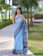Load image into Gallery viewer, Linen Contrast Woven Saree Pastel Blue Clothsvilla
