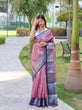Load image into Gallery viewer, Linen Contrast Woven Saree Light Mauve Clothsvilla
