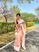 Load image into Gallery viewer, Organza Lucknowi Chikankari Multicolor Viscose Work Saree Taupe Clothsvilla