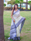 Linen Contrast Woven Saree Cream Clothsvilla