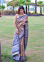 Linen Contrast Woven Saree Oyster Brown Clothsvilla