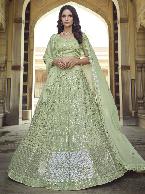 Pista Green Georgette Partywear Lehenga Choli Clothsvilla Main image