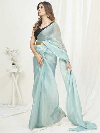 Ice Blue Ready to Wear One Minute Saree In Satin Silk ClothsVilla
