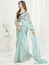 Load image into Gallery viewer, Ice Blue Ready to Wear One Minute Saree In Satin Silk ClothsVilla