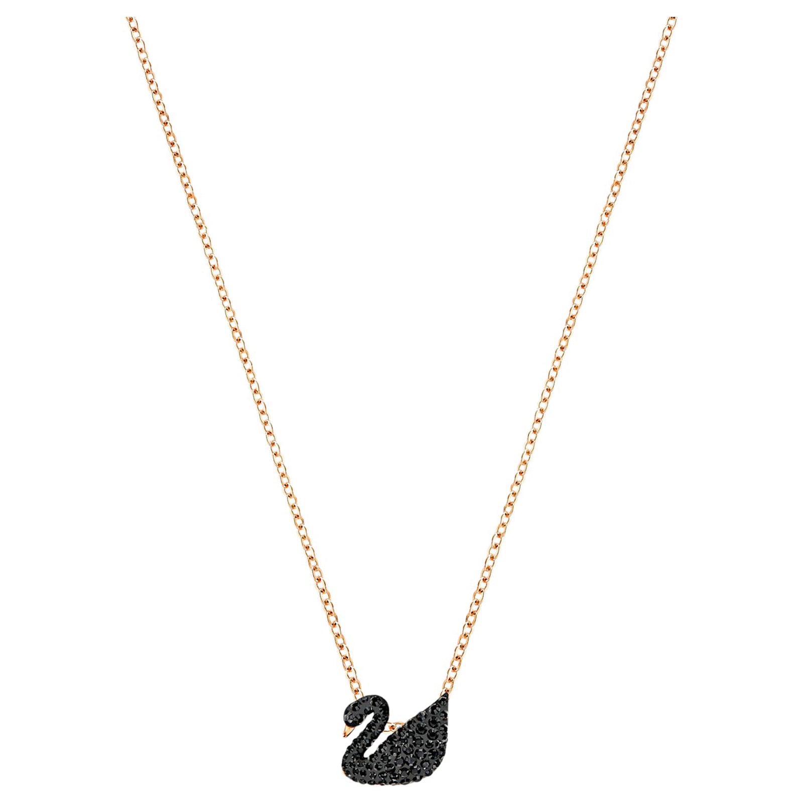 Iconic Swan Pendant Black, Rose-gold tone plated Brass Swarovski Zirconia Brass Pendant Set ClothsVilla