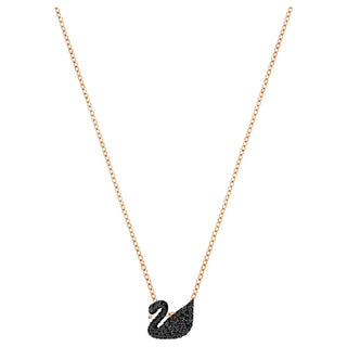 Iconic Swan Pendant Black, Rose-gold tone plated Brass Swarovski Zirconia Brass Pendant Set ClothsVilla