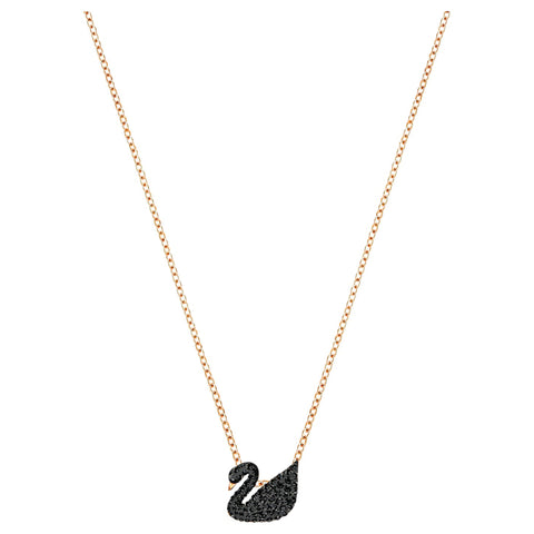 Iconic Swan Pendant Black, Rose-gold tone plated Brass Swarovski Zirconia Brass Pendant Set ClothsVilla Main image