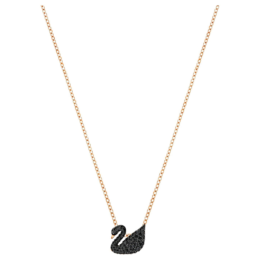 Iconic Swan Pendant Black, Rose-gold tone plated Brass Swarovski Zirconia Brass Pendant Set ClothsVilla
