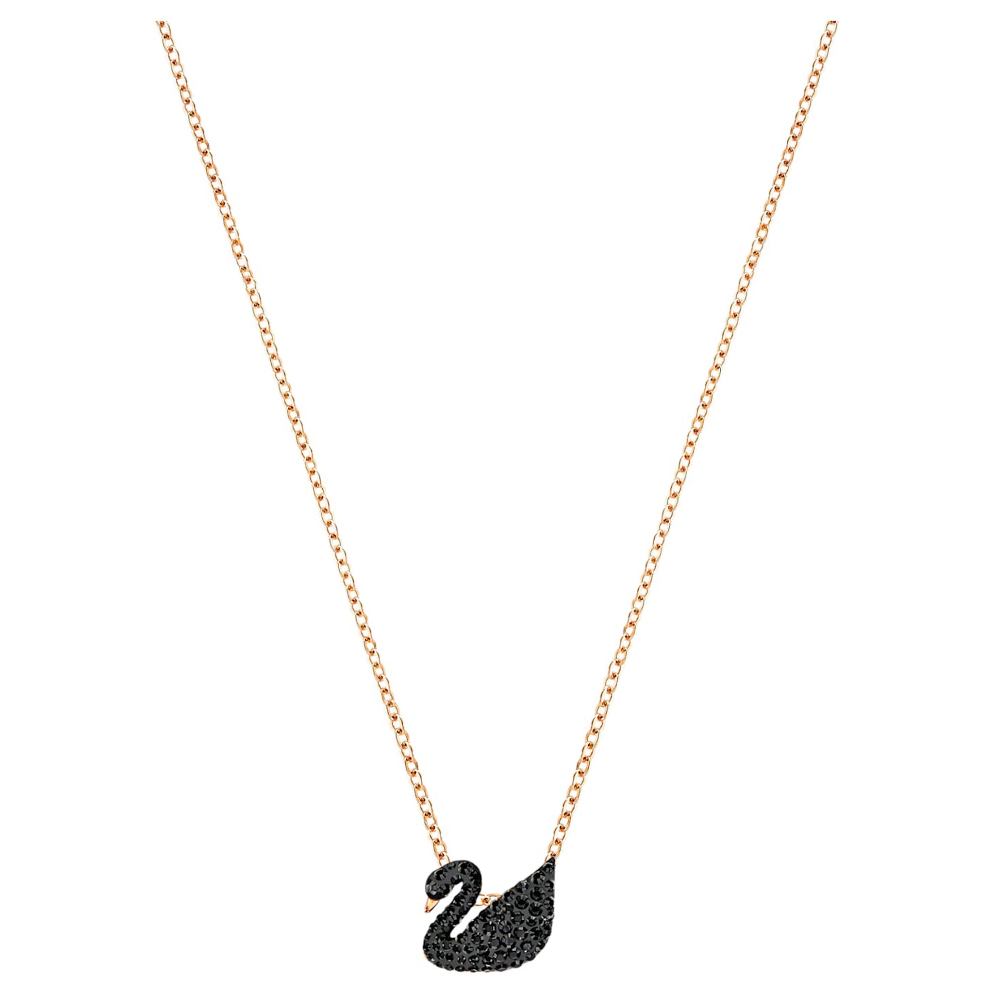 Iconic Swan Pendant Black, Rose-gold tone plated Brass Swarovski Zirconia Brass Pendant Set ClothsVilla