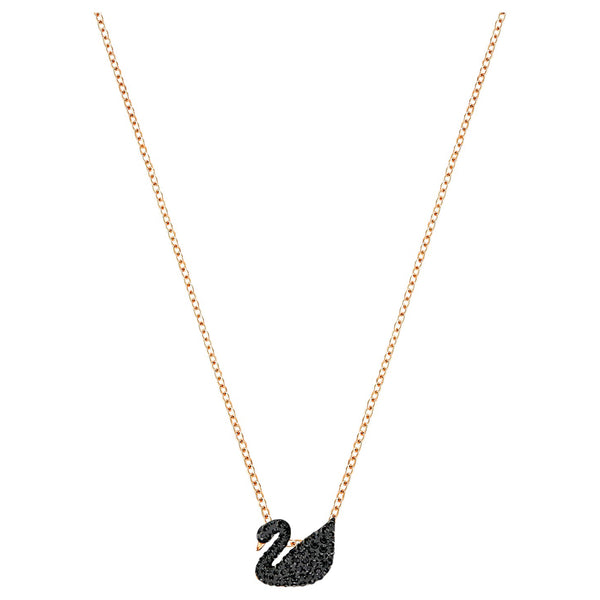 Iconic Swan Pendant Black, Rose-gold tone plated Brass Swarovski Zirconia Brass Pendant Set ClothsVilla
