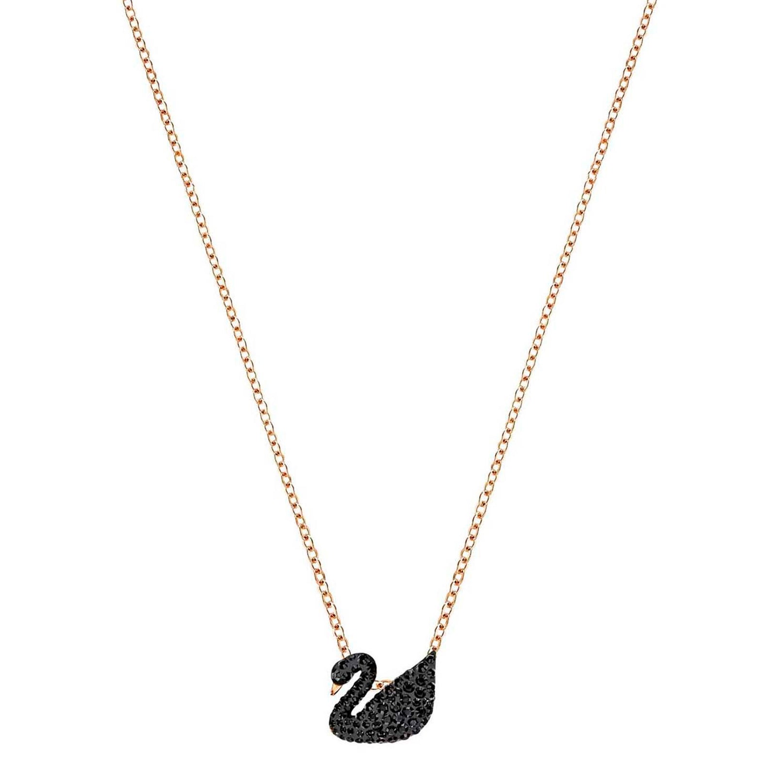Iconic Swan Pendant Black, Rose-gold tone plated Brass Swarovski Zirconia Brass Pendant Set ClothsVilla