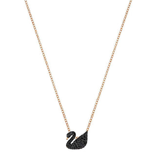 Iconic Swan Pendant Black, Rose-gold tone plated Brass Swarovski Zirconia Brass Pendant Set ClothsVilla