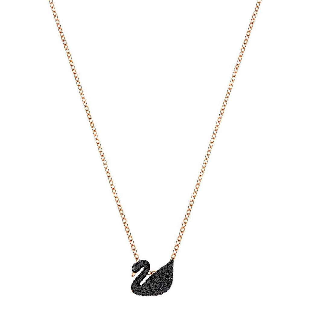 Iconic Swan Pendant Black, Rose-gold tone plated Brass Swarovski Zirconia Brass Pendant Set ClothsVilla