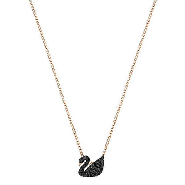Iconic Swan Pendant Black, Rose-gold tone plated Brass Swarovski Zirconia Brass Pendant Set ClothsVilla