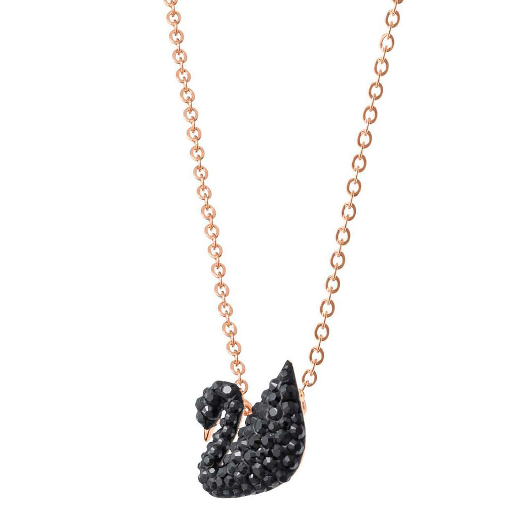 Iconic Swan Pendant Black, Rose-gold tone plated Brass Swarovski Zirconia Brass Pendant Set ClothsVilla