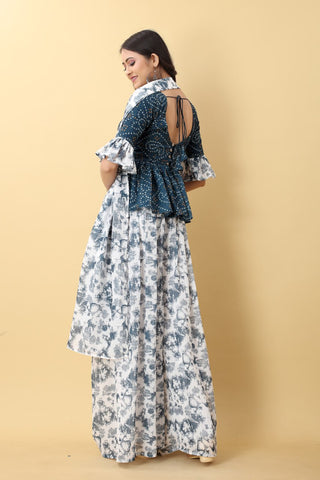 Imposing Teal Blue With White Color Bandhani Printed Plazzo Suit Clothsvilla