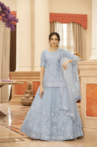 Impressive Sky Blue Gota Work Georgette Festival Wear Lehenga Choli ClothsVilla