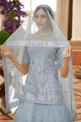 Impressive Sky Blue Gota Work Georgette Festival Wear Lehenga Choli ClothsVilla