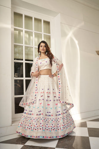 Impressive White Thread Embroidered Silk Party Wear Lehenga Choli ClothsVilla