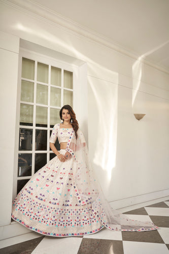 Impressive White Thread Embroidered Silk Party Wear Lehenga Choli ClothsVilla