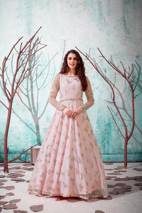 Indian Anarkali Long Gown With Metalic Foil Work And Bridal, Wedding, Party And Engagement Ceremony Wearing Gown For Women ClothsVilla Main image