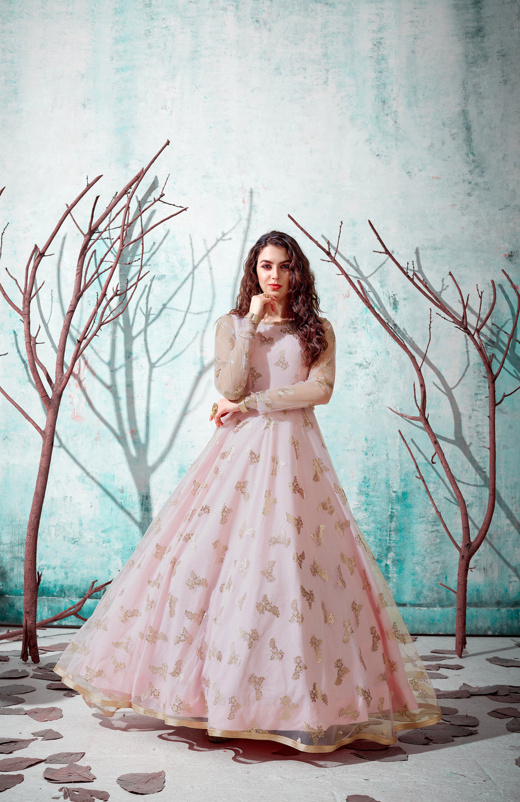 Indian Anarkali Long Gown With Metalic Foil Work And Bridal, Wedding, Party And Engagement Ceremony Wearing Gown For Women ClothsVilla