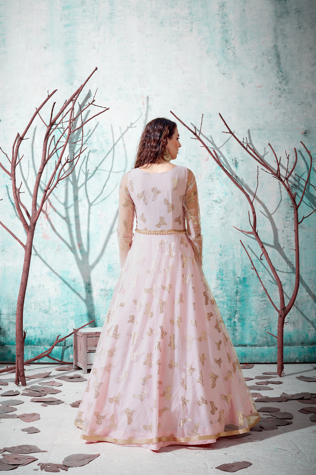 Indian Anarkali Long Gown With Metalic Foil Work And Bridal, Wedding, Party And Engagement Ceremony Wearing Gown For Women ClothsVilla