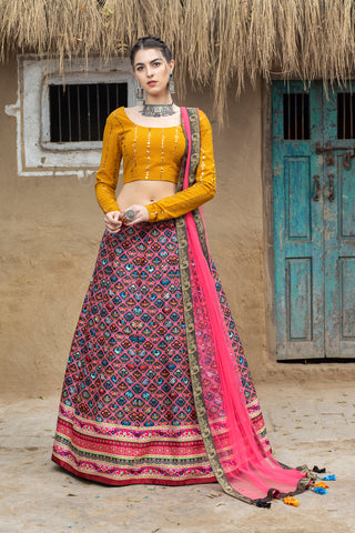 Indian Multi Color Lehenga With Digital Printed And Indian Tradition Design, Choli Has Fancy Work Chaniya Choli For Women ClothsVilla