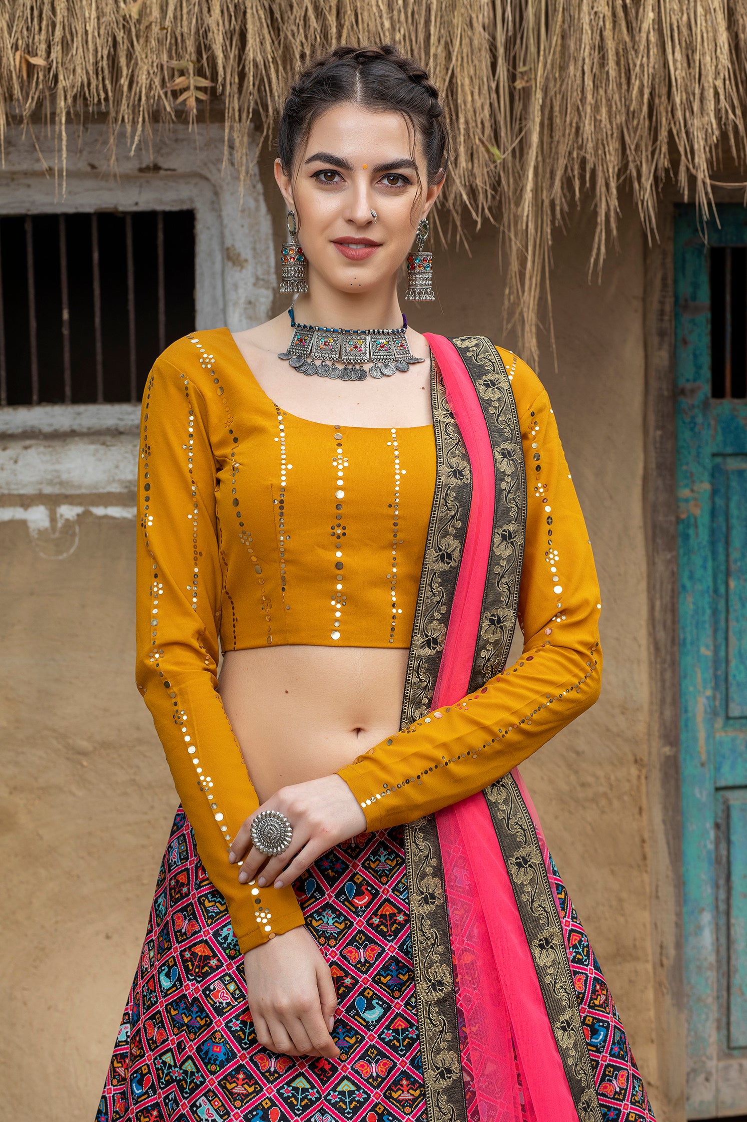 Indian Multi Color Lehenga With Digital Printed And Indian Tradition Design, Choli Has Fancy Work Chaniya Choli For Women ClothsVilla