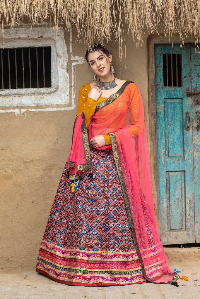 Indian Multi Color Lehenga With Digital Printed And Indian Tradition Design, Choli Has Fancy Work Chaniya Choli For Women ClothsVilla