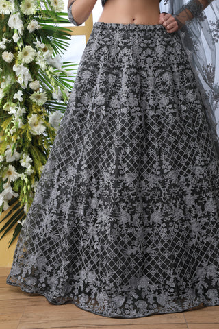 Indian Bridal Grey Lehenga Choli With Thread Embroidered Work And Stone Pasting, Soft Net For Women And Girls, Wedding & party Wears Lehenga ClothsVilla