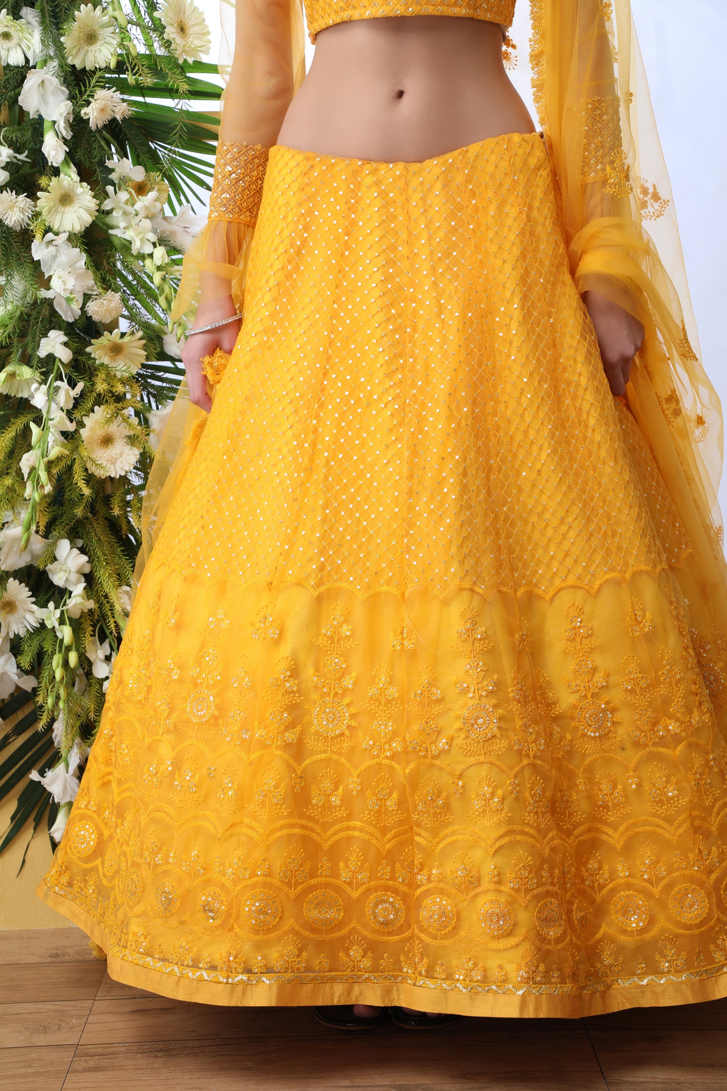 Indian Bridal Mustard Yellow Lehenga Choli With Thread Embroidered Work And Stone Pasting, Soft Net For Women And Girls, Wedding & party Wears Lehenga ClothsVilla