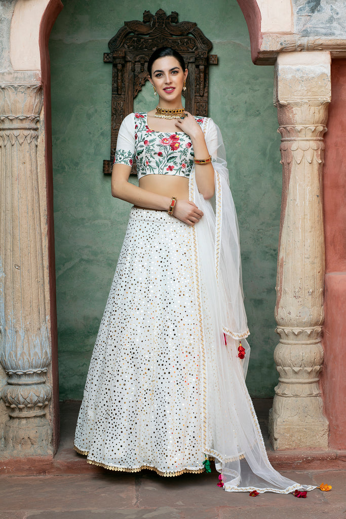 Indian Bride White Lehenga With Fancy Sequence Work And Glis Indian Bride White Lehenga With Fancy Sequence Work And Glis