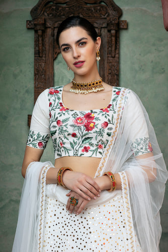 Indian Bride White Lehenga With Fancy Sequence Work And Glistening Embellishments, Designer Choli With Dupatta, Wedding, Party Wear For Girl ClothsVilla