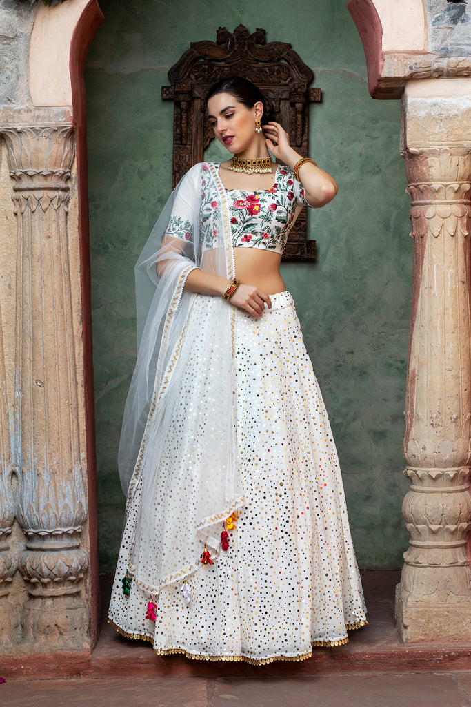 Indian Bride White Lehenga With Fancy Sequence Work And Glistening Embellishments, Designer Choli With Dupatta, Wedding, Party Wear For Girl ClothsVilla