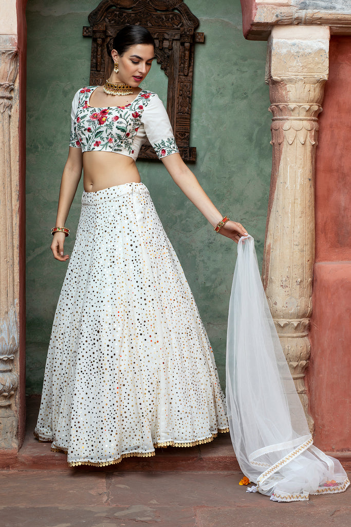 Indian Bride White Lehenga With Fancy Sequence Work And Glistening Embellishments, Designer Choli With Dupatta, Wedding, Party Wear For Girl ClothsVilla