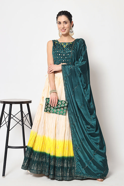 Indian Ethnic Wear Multi Color Foil Printed Lehenga Choli ClothsVilla.com