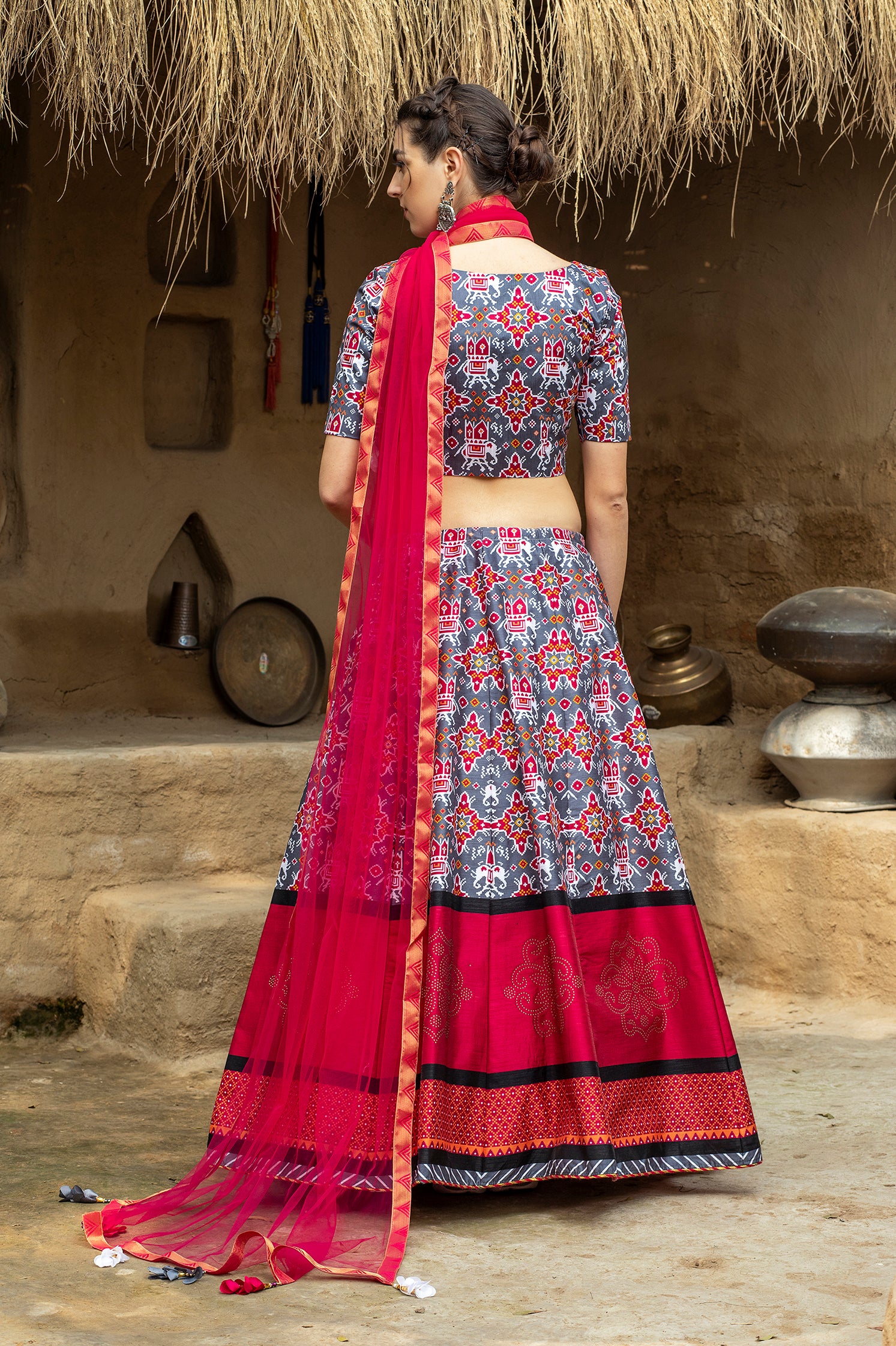 Indian Grey And Magenta Lehenga With Digital Printed And Indian Tradition Design, Choli Has Fancy Work Chaniya Choli For Women ClothsVilla