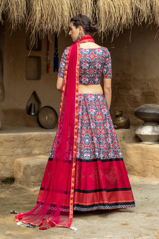 Indian Grey And Magenta Lehenga With Digital Printed And Indian Tradition Design, Choli Has Fancy Work Chaniya Choli For Women ClothsVilla