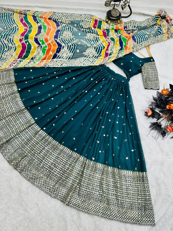 Innovative Green Color Georgette sequence Lehenga Choli Clothsvilla