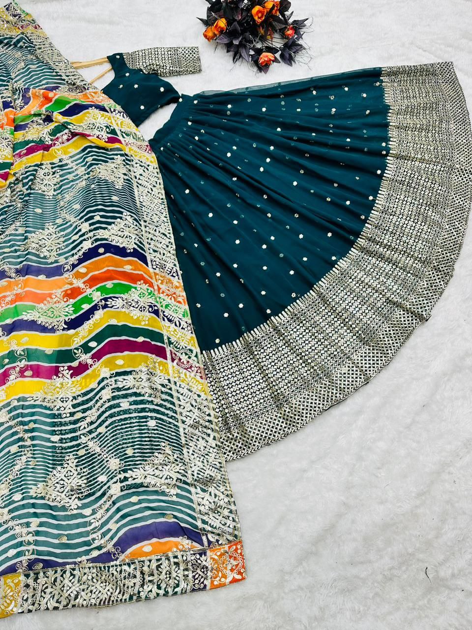 Innovative Green Color Georgette sequence Lehenga Choli Clothsvilla