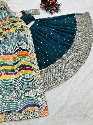 Innovative Green Color Georgette sequence Lehenga Choli Clothsvilla